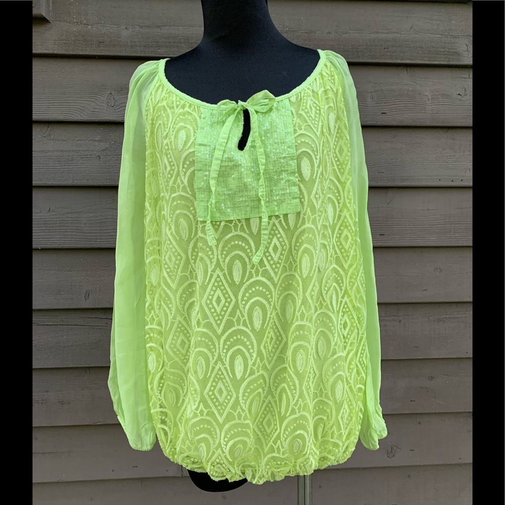Made in Italy Chartreuse green silk blouse L/XL